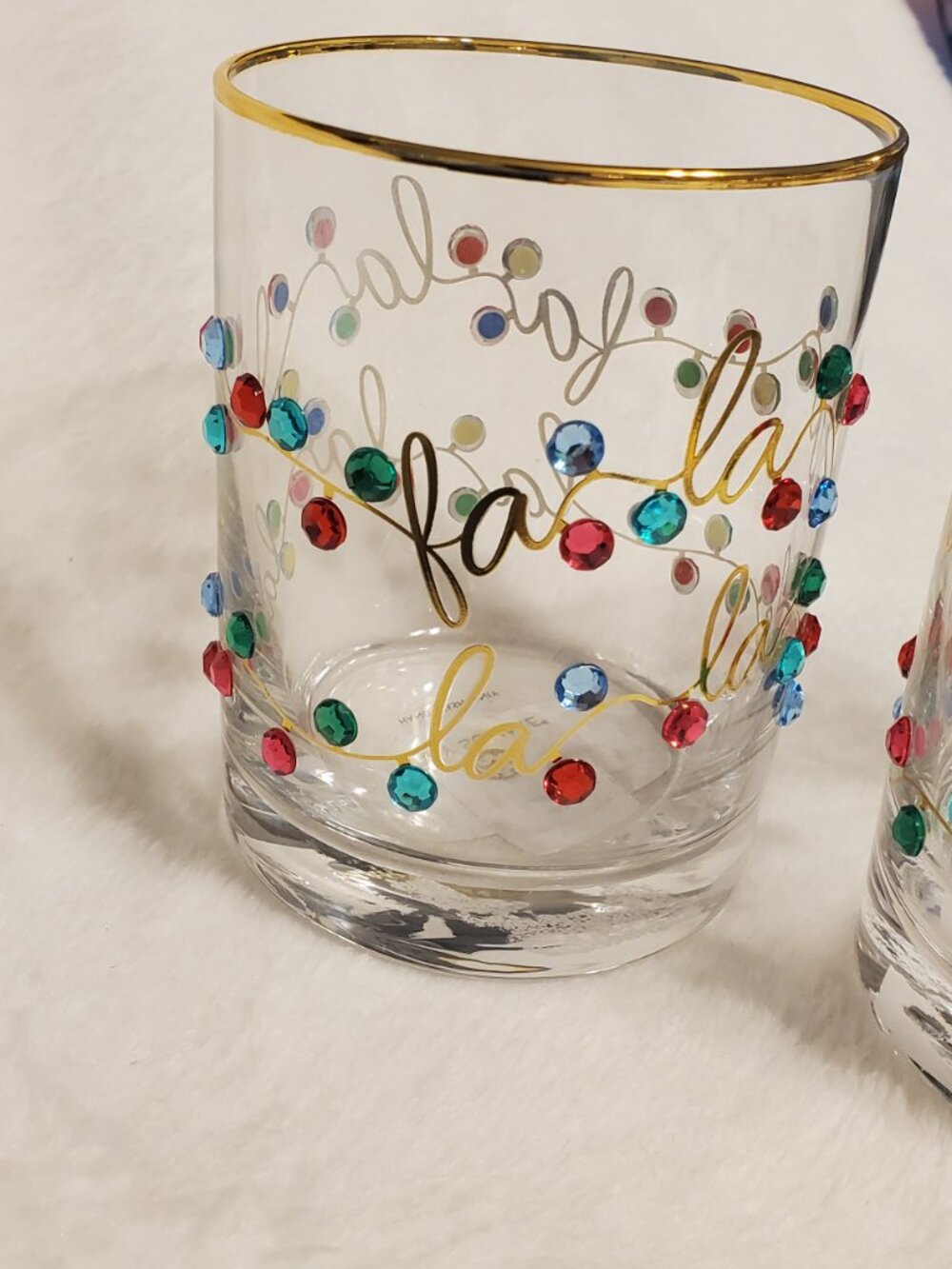 Mary Square Rhinestone Lights Rocks Glass Set -Gold Rim Brand New! Great Gift! - Picture 13 of 14